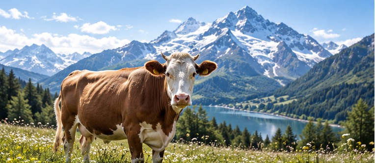 Bovine source in an alpine landscape