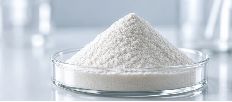 Pure collagen powder in a laboratory dish